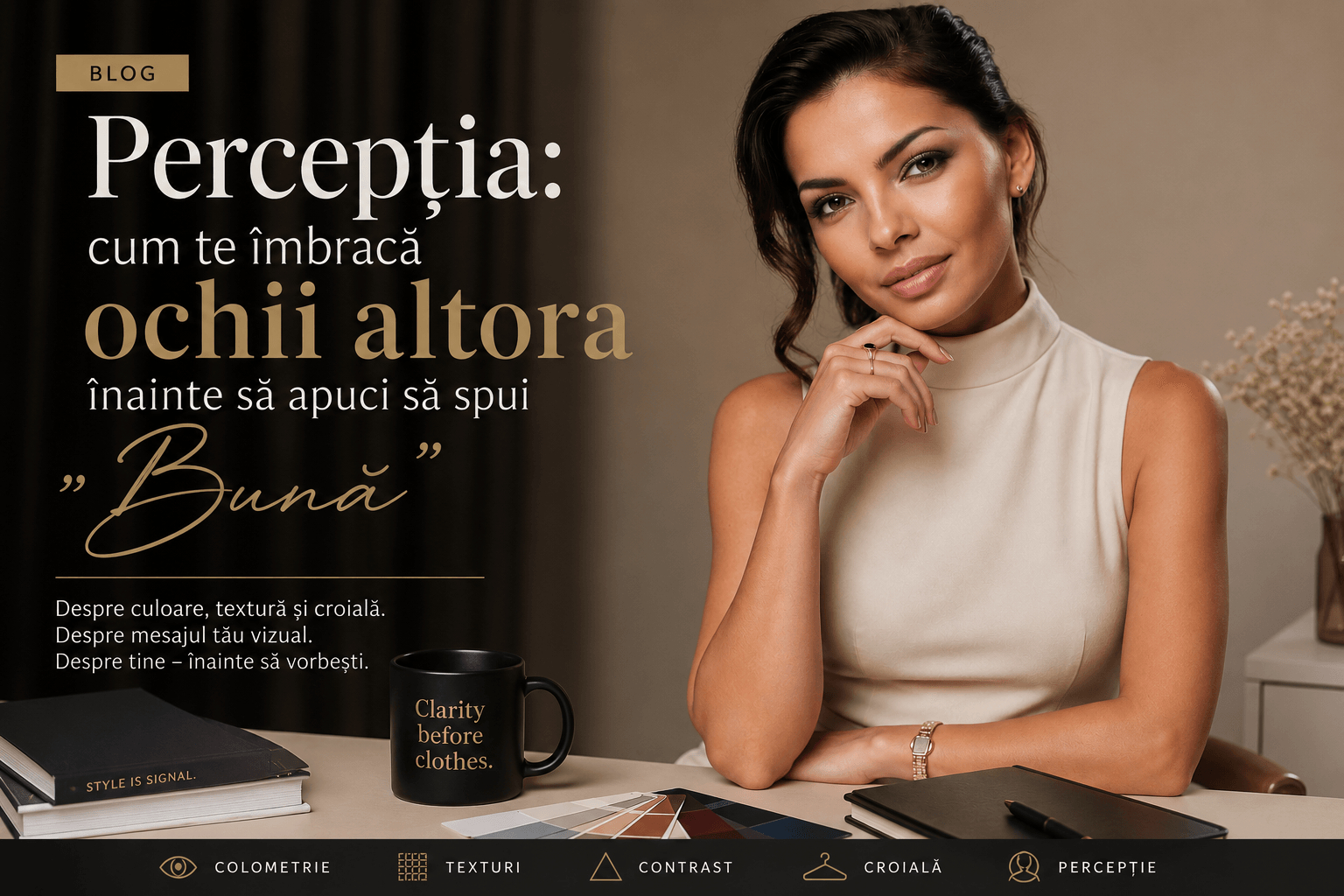 Femeie elegantă intrând într-o încăpere — percepția imaginii personale