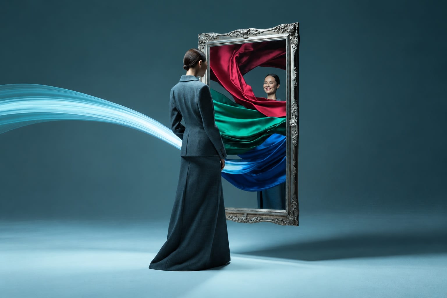 Femeie cu ținută elegantă și postură sigură, privire directă: prima impresie și puterea imaginii personale